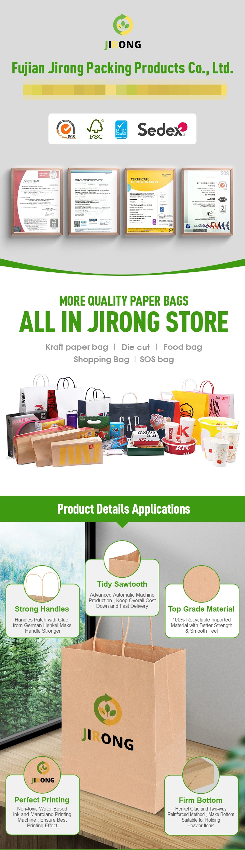 Custom Recyclable Turnover Top White Kraft Shopping Bag