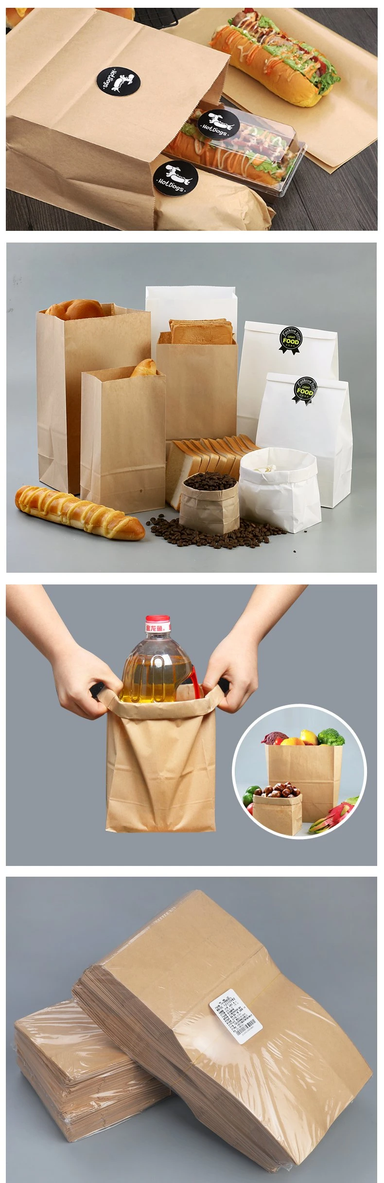 Flat Bottom Recycled Natural Kraft Paper Bags Sos Pouch Paper Bag for Bread Food