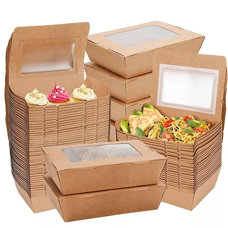 Kraft Food Trays, 4 Corner Pop up Food Containers, Greaseproof Cardboard Food Container Trays for Party, Disposable Collapsible Brown Snacks Paper Box